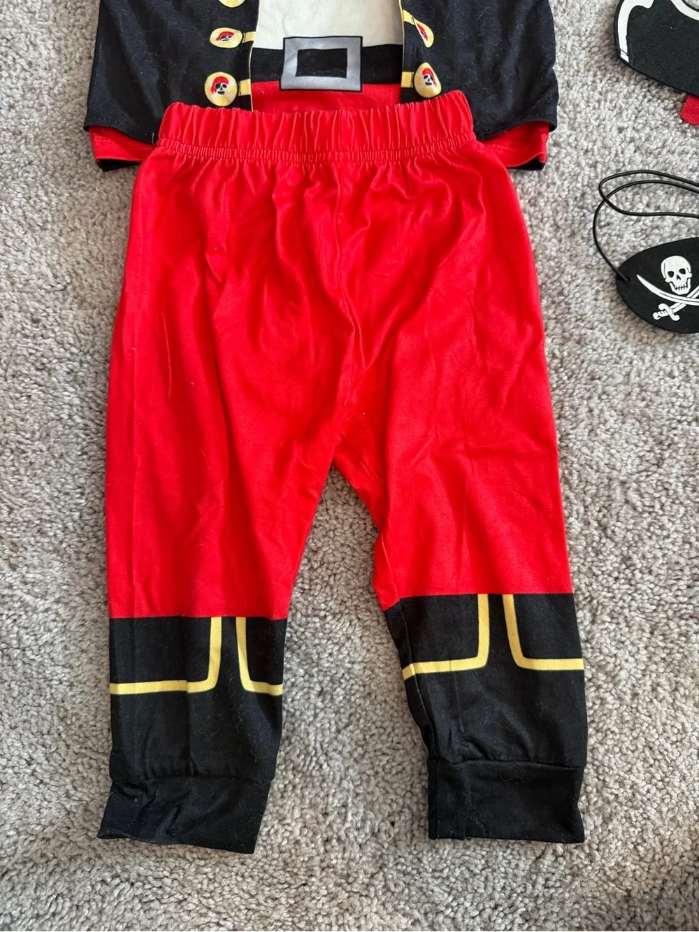 Kids Pirate Costume Set - Red and Black- Captain Hook - 12-18mo